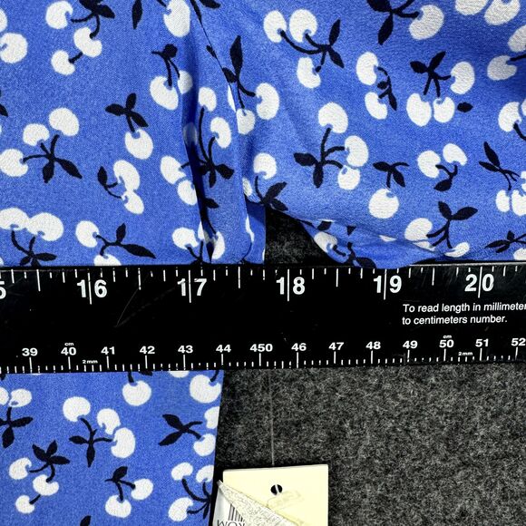 Eliza J Dress Women's 6 Blue Printed Cherry Print 3/4 Balloon Sleeve Fit & Flare - Picture 6 of 9